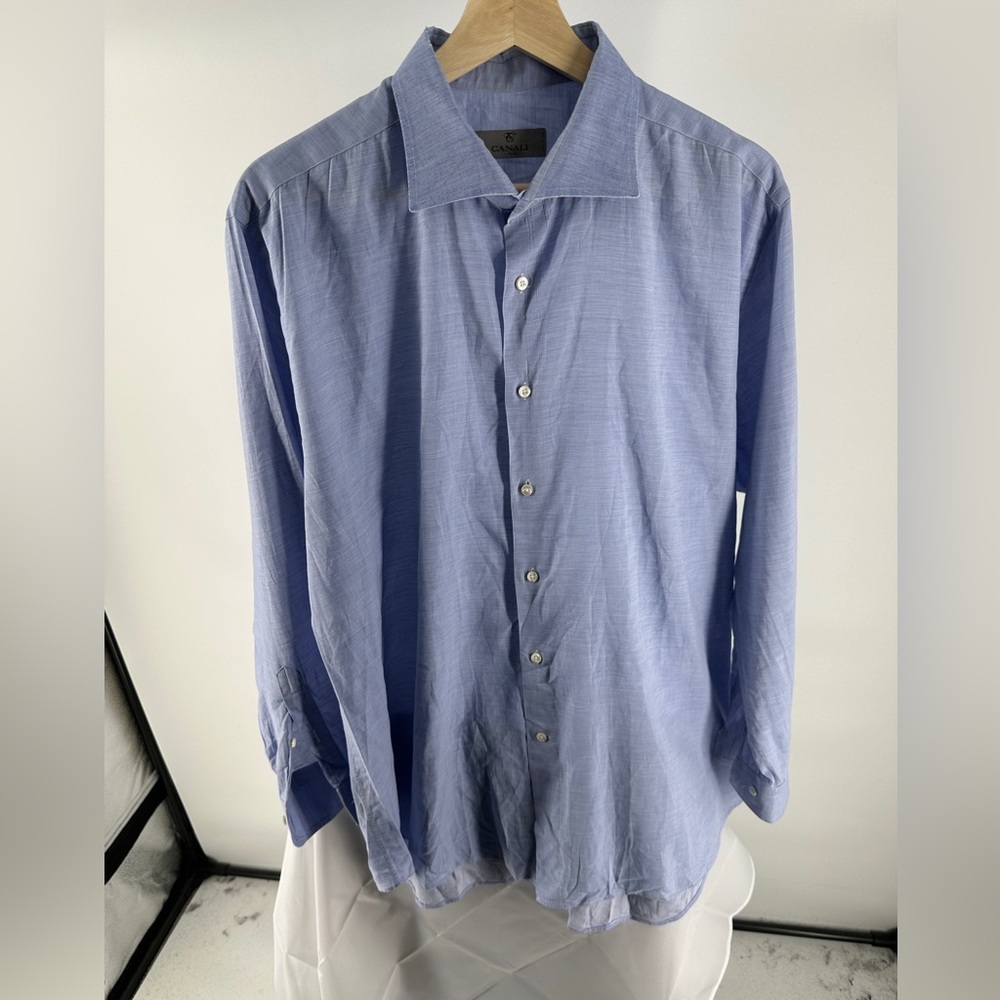 Canali Blue Cotton Long Sleeve Shirt